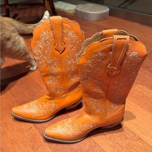 Dingo Orange Western Cowboy Boots with Decorative Stitching